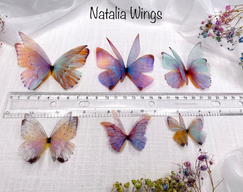 Ensemble de 6 papillons en soie Miracle Wings , ailes Natalia, bijoux papillon, bijoux ailes, épingle à cheveux image 9