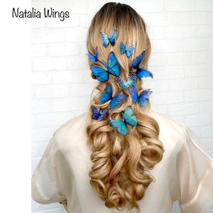 Silk Butterfly set 10  &quot;Blue Glow&quot;,  Natalia Wings,  Butterfly Jewellery,  Wing Jewelry,  Hair Pin