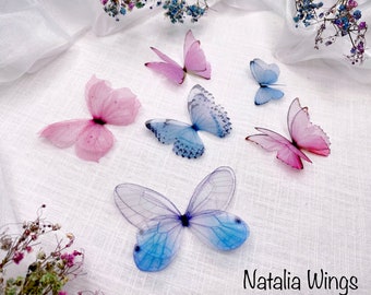 Set of 6 Silk Butterflies  "Bubble Gum", Natalia Wings, Butterfly Jewellery, Wing Jewelry, Butterfly Decor