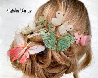 Silk Butterfly set 6 "Spring", Natalia Wings, Butterfly Jewellery, Wing Jewelry, Hair Pin