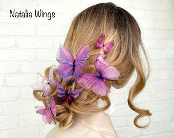 Silk Butterfly set 6 "Lavander Dream", Natalia Wings, Butterfly Jewellery, Wing Jewelry, Hair Pin