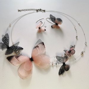 Halskette Seide Schmetterlinge &quot;Zarte Gefühle&quot;, Schmetterling Schmuck, Flügel Schmuck, Ohrringe, Haarnadel
