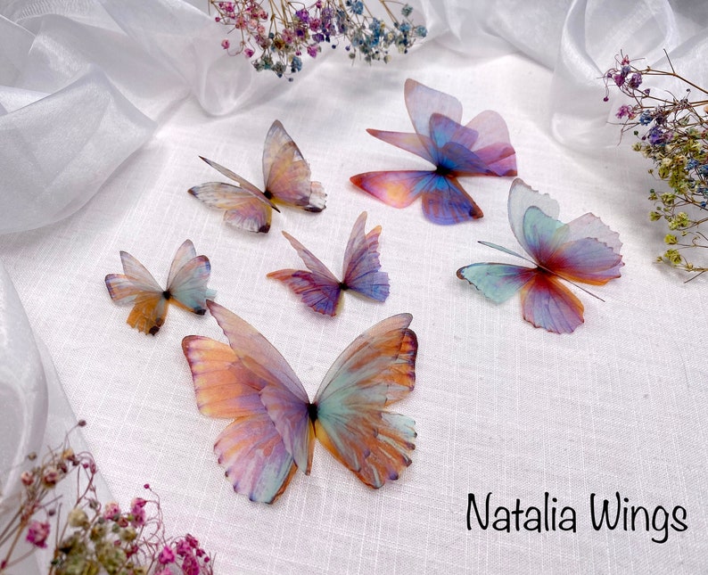 Ensemble de 6 papillons en soie Miracle Wings , ailes Natalia, bijoux papillon, bijoux ailes, épingle à cheveux image 3