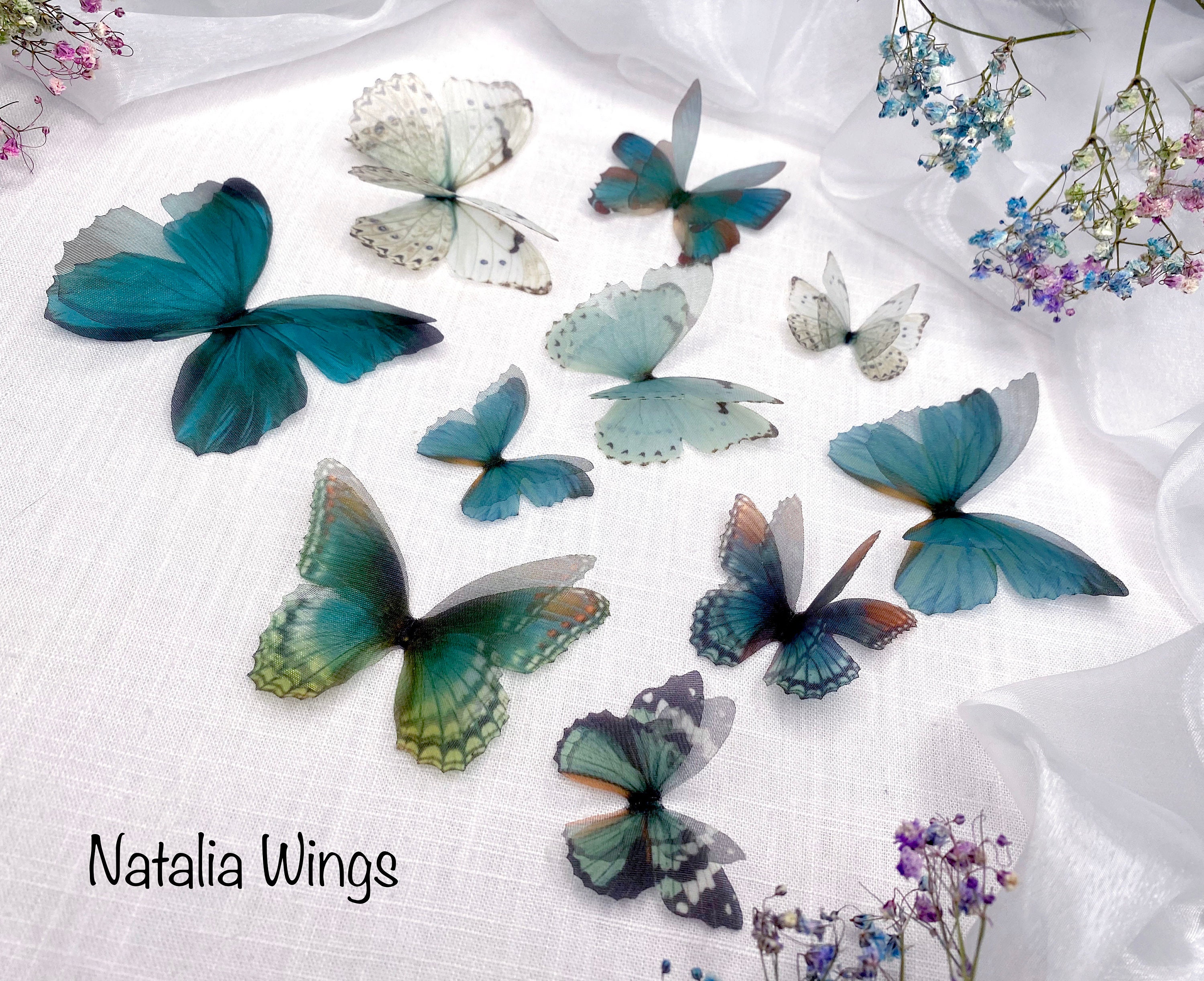 Silk Butterflies for Wedding Bouquet blue Miracle, 6 Butterflies