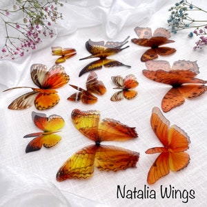 Set of 10 Silk Butterflies  "Amber Depth", Natalia Wings, Butterfly Jewellery, Wing Jewelry, Butterfly Decor