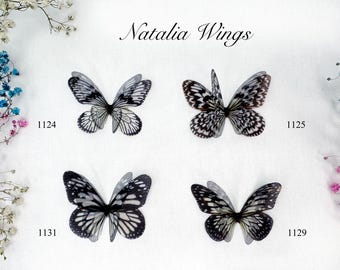 White-Black Butterflies 42, Natalia Wings, Handmade Silk Butterflies, Organza Butterfly, Fabric Wings, You create your own set!