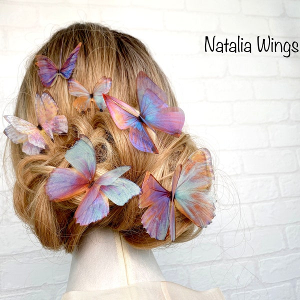 Ensemble de 6 papillons en soie « Miracle Wings », ailes Natalia, bijoux papillon, bijoux ailes, épingle à cheveux