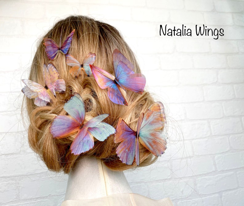 Ensemble de 6 papillons en soie Miracle Wings , ailes Natalia, bijoux papillon, bijoux ailes, épingle à cheveux image 1
