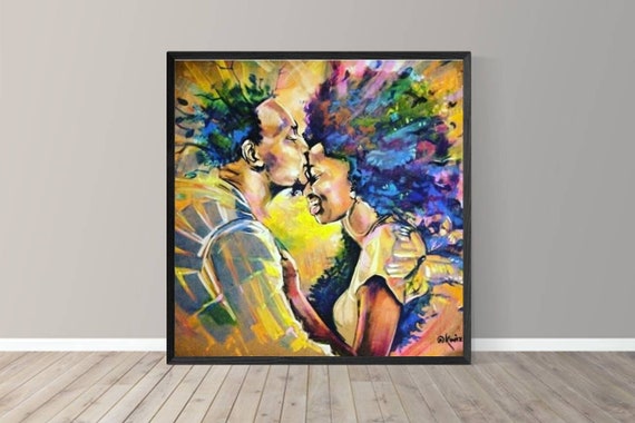 African American couple Black Love Colorful Art Print | Etsy