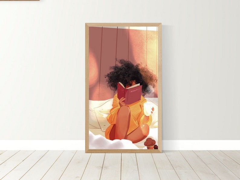 Black woman, Melanin reading, Natural hair, art print 