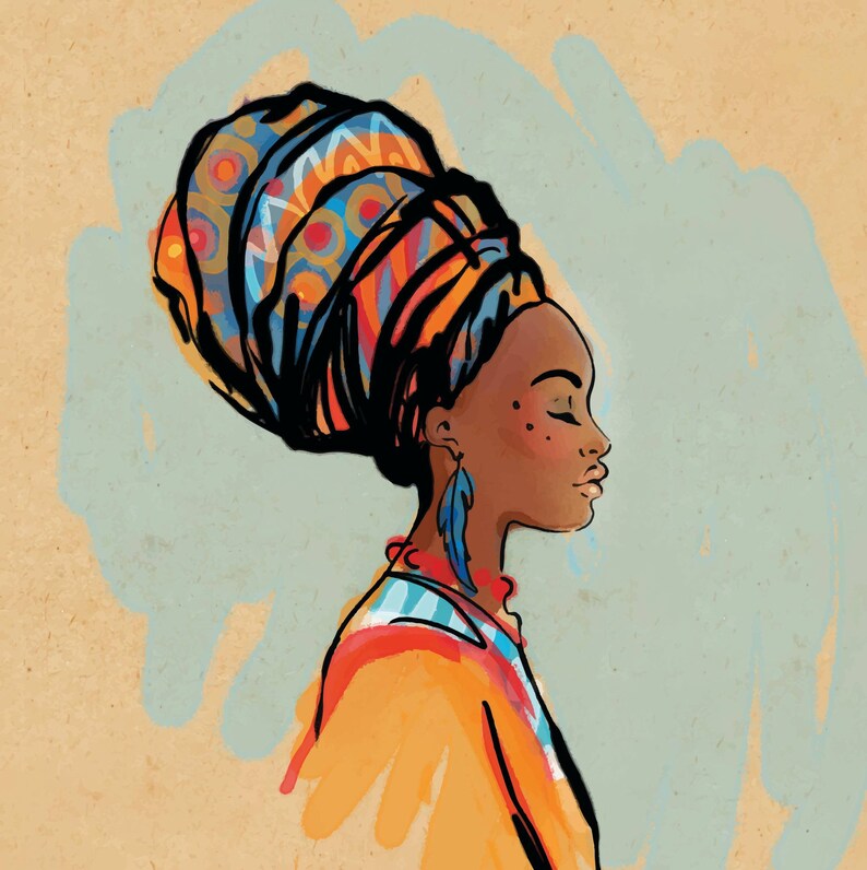 African Queen Art Head Wrap Art Print Etsy