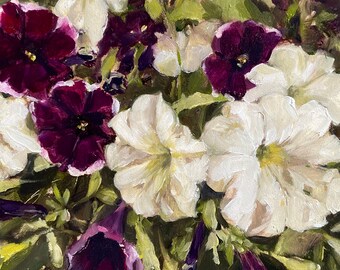 Petunias | Original Oil Painting | Original Art 6x6 | Floral Wall Art |  Botanical Art | Home Decor