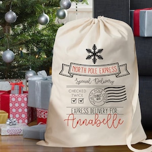 Santa Sack | Personalized Large Christmas Sack | Christmas Gift Bag | Large Santa Bag | Kid&#39;s Christmas Gifts From Santa
