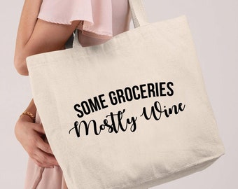 Canvasväska | Stor väska med lite mat och vin | Rolig väska | Dricksväska | Olika tryckfärger