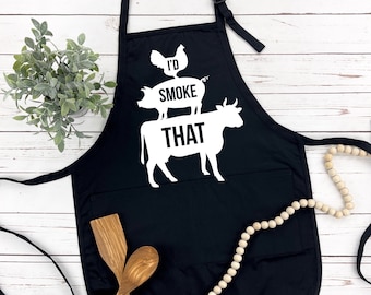I'd Smoke That Funny Apron | Grilling Apron | Funny Kitchen Apron | Dad Apron | Smoker Apron | Many Print Colors