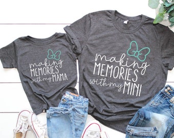 Making Memories With My Mama/Mini With Bow | Mommy and Me Shirt | Family Vacation Tee | Various Print Colors | Each Shirt Sold Separately