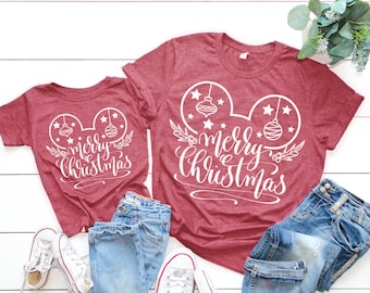 Merry Christmas Matching Tees with Ears | Mommy and Me Shirts | Holiday Mommy and Me Tees | Family Vacation Tee | Various Print Colors