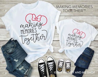 Making Memories Together® with Ears and Bow | Mommy and Me Shirt | Family Vacation Tee | Various Print Colors | Each Shirt Sold Separately