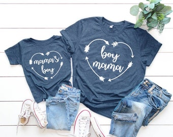 Boy Mama/ Mama's Boy Heart Matching Tees | Mommy and Me Shirt | Various Print Colors | Each Shirt Sold Separately