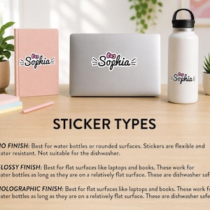 Personalized Kitty Name Sticker, Custom Name Decal for Water Bottle, Laptop or iPad, Kids Vinyl Sticker image 3