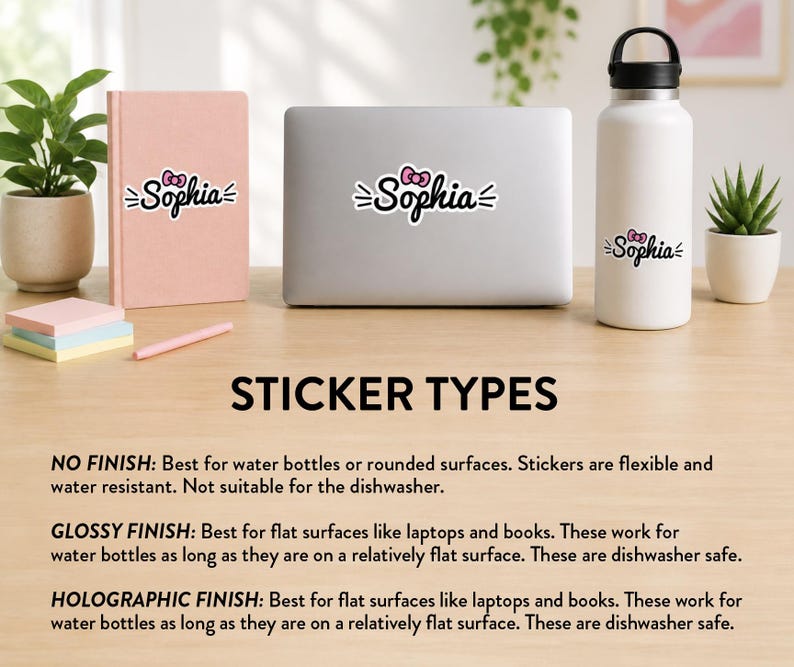 Personalized Kitty Name Sticker, Custom Name Decal for Water Bottle, Laptop or iPad, Kids Vinyl Sticker image 3