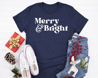 Merry and Bright Tee | Christmas Tee | Holiday Tee | Family Christmas Tee | Various Print Colors | Each Shirt Sold Separately