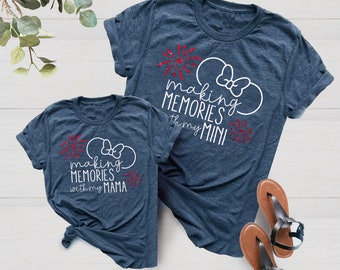 Making Memories with my Mama/Mini with Fireworks & Bow Ears | Mommy and Me Outfit | Many Print Colors | Each Shirt Sold Separately