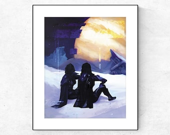 Destiny Hunters romantic date on Jupiter's moon Europa. Sci-fi Giclée print