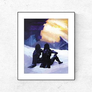 Schicksalsjäger Romantisches Date auf dem Jupitermond Europa. Sci-fi Giclée Druck