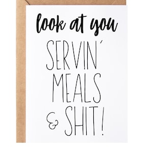 Server Gift, Card | Funny Wait Staff Thank You Appreciation Present Idea For Waitress + Waitor - Greeting Card, Blank Inside