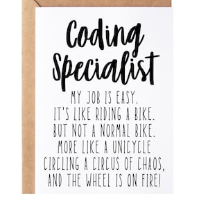 Regalo para especialista en codificación, tarjeta / Idea divertida de regalo de agradecimiento para especialista en codificación - Tarjeta de felicitación, interior en blanco