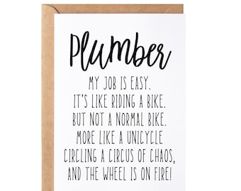 Plumber Gift, Card | Plumbing Gift, Funny Plumber Thank You Appreciation Present Idea For Men And Women -  Greeting Card, Blank Inside