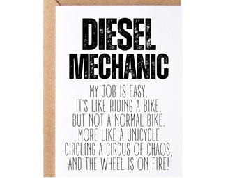 Diesel Mechanic Gift, Card | Diesel Mechanic School Graduation Gift Idea | Diesel Mechanic Thank You Appreciation Present, Greeting Card