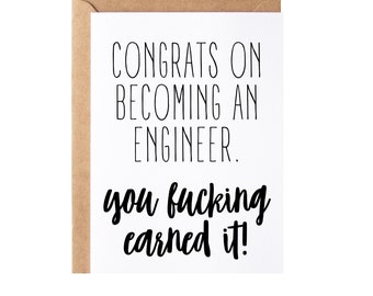 Engineer Grad Card, Graduation Congrats Gift On Becoming An Engineer, Congratulations Engineering Degree Greeting Card - Blank Inside