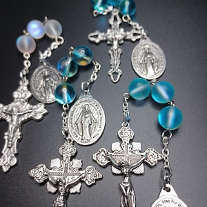 Three Hail Mary Chaplet, 3 Hail Mary Pocket Rosary, Blue Catholic Beads, Opal Chaplet, Unique Catholic Gift, Mother's Day gift from daughter