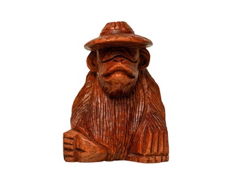 Wooden Carving Monkey with hat 5.5 inch / 14 cm, Hand Carved Statue, Wood Carving, Tabletop Decor, Unique, Gift for Him, Father Gift