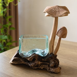 Wood Molten Glass 9 Inch, Blown Glass, Melted Glass, Terrarium, Hand Blown Recycled Glass, Succulent Planter, Office Decor, Gift for Mom
