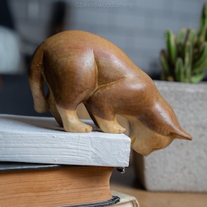 Cat sleeping 1.5 Inch / 3 cm, Wood Statue, Wood Carving, Figurine, Home Decor, Ornament, Birthday Gift, Handmade.