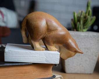 Cat sleeping 1.5 Inch / 3 cm, Wood Statue, Wood Carving, Figurine, Home Decor, Ornament, Birthday Gift, Handmade.