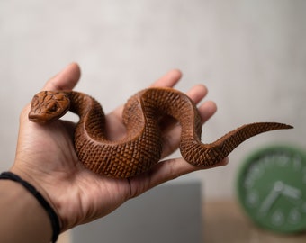 2 Taille - Serpent à sonnette en bois, Sculpture de serpent à sonnette, Sculpture sur bois, Figurine, Décoration intérieure, Ornement, Cadeau d’anniversaire, Fait à la main, Cadeau pour père