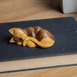 Cat sleeping 1.5 Inch / 3 cm Wood Statue, Wood Carving, Figurine, Home Decor, Ornament, Birthday Gift, Handmade.