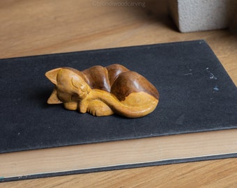Cat sleeping 1.5 Inch / 3 cm Wood Statue, Wood Carving, Figurine, Home Decor, Ornament, Birthday Gift, Handmade.