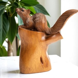 Squirrel Wooden Carving  10 Inch / 25 cm, Squirrel Figurine, Room Decor, Birthday Gift, Gift for Him, Gift for Her, Gift Idea, Wood Statue