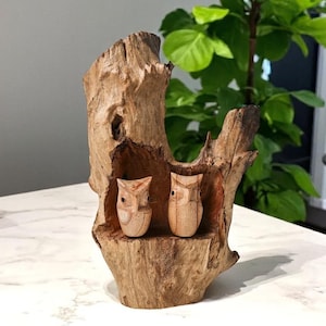 Wooden Couple Owl Sculpture 11 Inch / 27 cm, Owl Statue, Owl Figurine, Personalized Statue, Wooden Carving, Home Decor, Room Decor