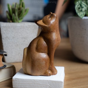 Cat Sculpture 4 Inch / 10cm, Hand Carved Statue, Wood Carving, Unique Figurine, Rustic, Home Decor, Handmade, cute cat, Birthday Gift