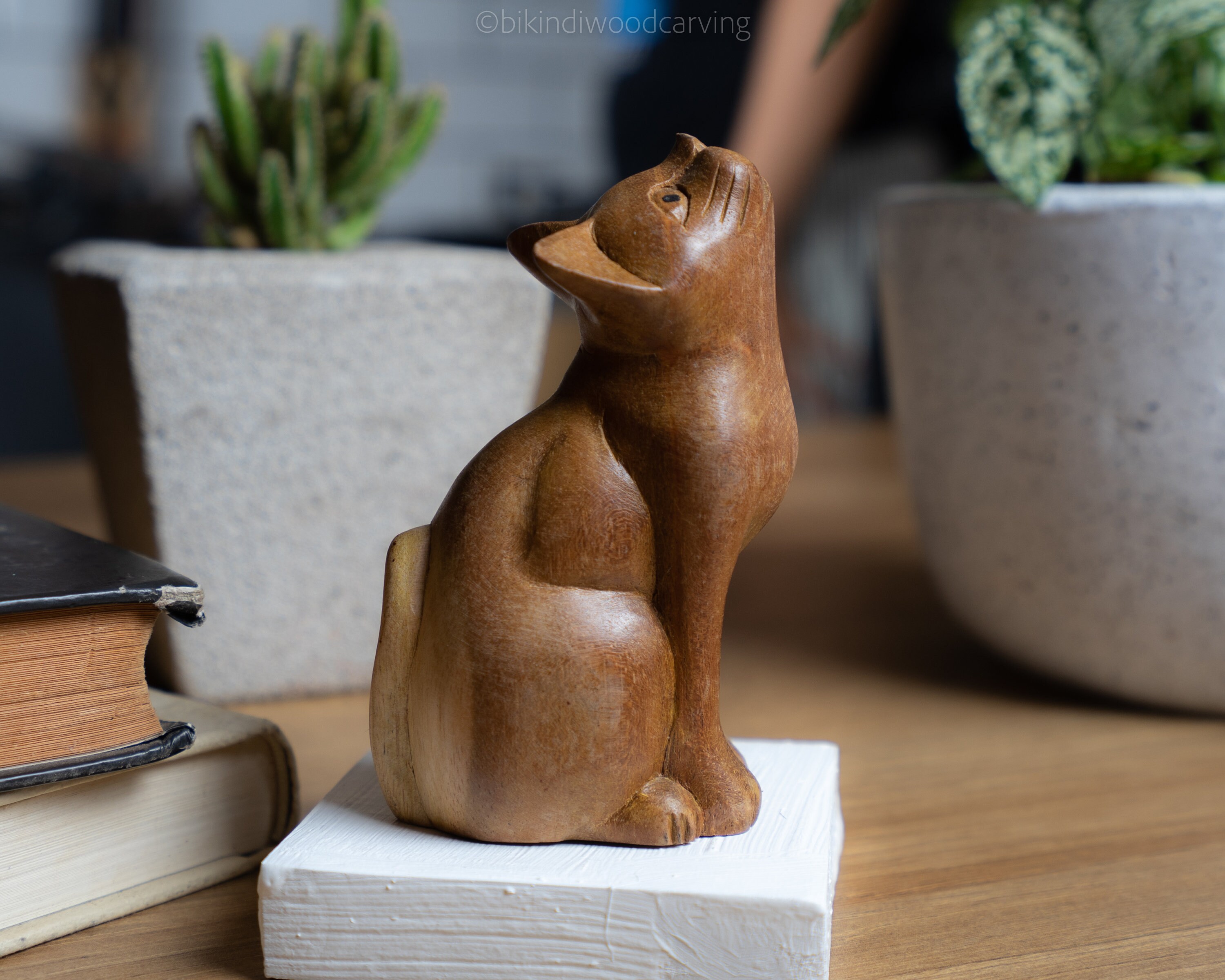 Cat Sculpture Hand Carved Statue Wood Carving Unique Etsy