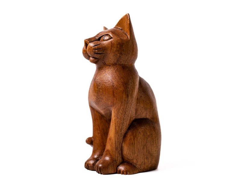 Wooden Sitting Cat 6 Inch / 15 cm, Cat Sculpture, Cat Figurine, Cat Statue, Room Decor, House Decor, Birthday Gift, Christmas Gift image 4
