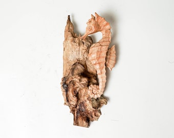 タツノオトシゴの木彫り 11.5インチ / 29 cm、タツノオトシゴの彫刻