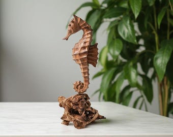 タツノオトシゴの木彫り 11.5インチ / 29 cm、タツノオトシゴの彫刻