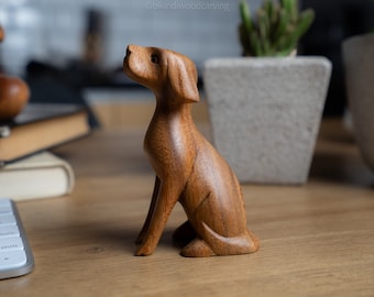 Dog Sitting 4 Inch / 10 cm , Wood Statue, Wood Carving, Figurine, Home Decor, Ornament, Birthday Gift, Handmade, Gift for kid, Dog Statue